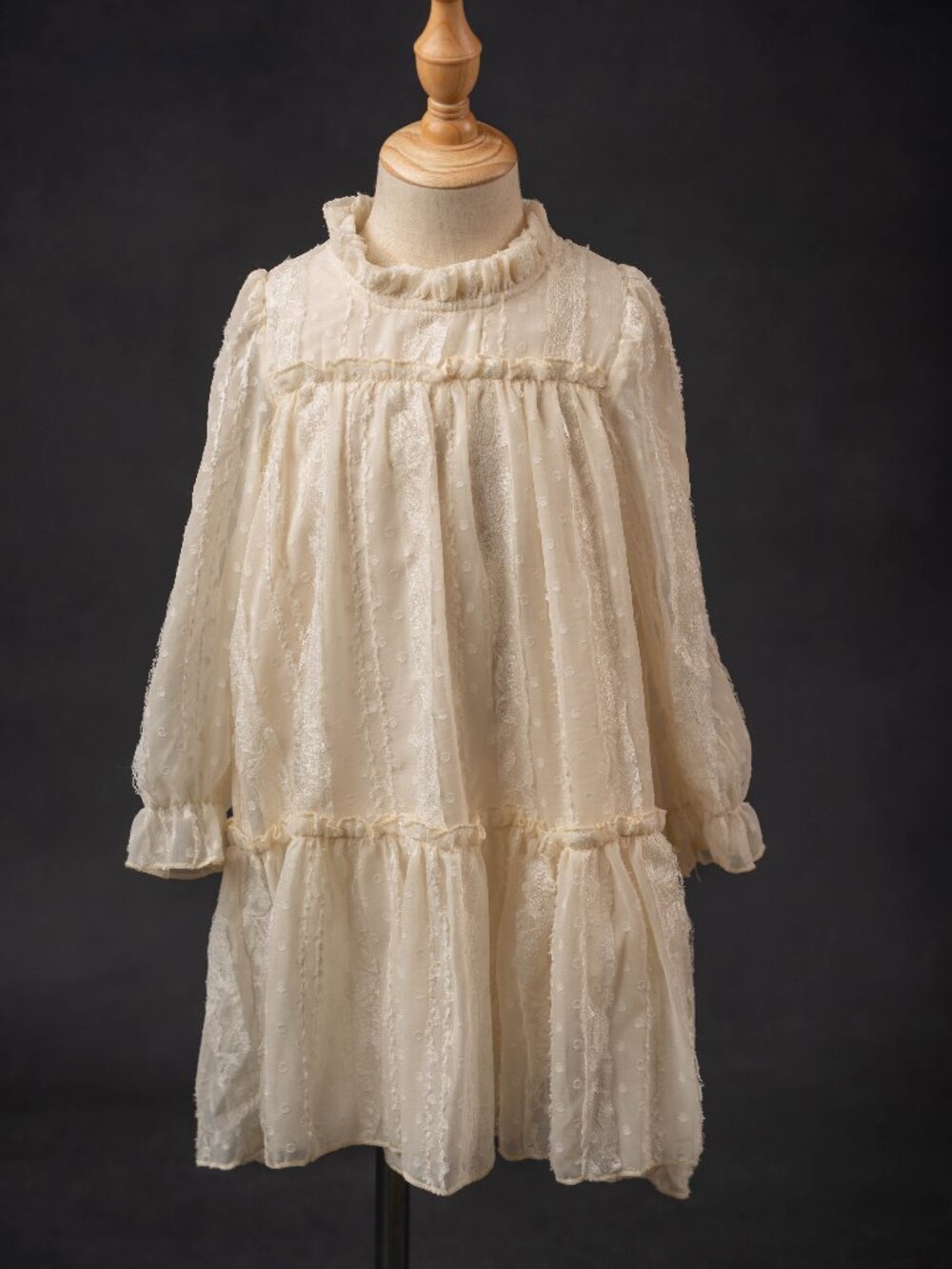 Jacquard Embroidered, Ruffled Collar, Bubble Long Sleeve Boho Dress, 5